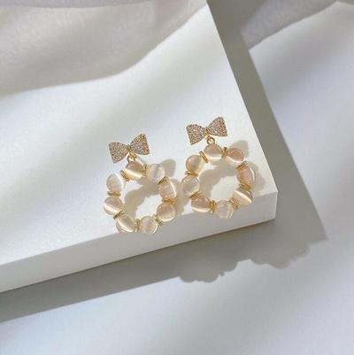 Crystal Bow Round Hoop Dangle Drop Earrings