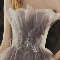 Grey Shoulderless A-line Long Prom Dress - Thumbnail 3