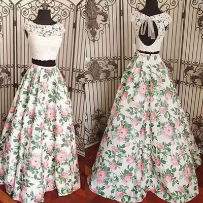 Two piece prom dresses floral floor length - Thumbnail 2