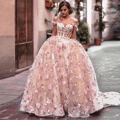 Off Shoulder Prom Dresses Birthday Gown 3D Flowers