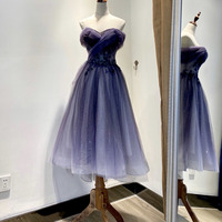 Blue tulle lace short prom dress homecoming dress - Thumbnail 1