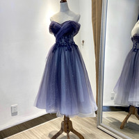 Blue tulle lace short prom dress homecoming dress - Thumbnail 5
