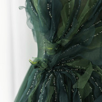 Green tulle beads long prom dress green evening dress - Thumbnail 2