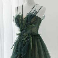 Green tulle beads long prom dress green evening dress - Thumbnail 3