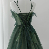 Green tulle beads long prom dress green evening dress - Thumbnail 5
