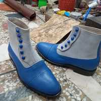 Luxury Men's Hand Stitch Two Tone Leather Suede Button Boot - Thumbnail 1