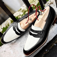 Men's Handmade Burgundy & White Alligator & Pebbled Leather Shoes, Penny Loafers Shoes - Thumbnail 1