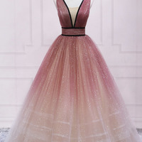 Burgundy tulle long prom dress A line evening gown - Thumbnail 4