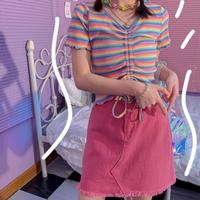 Rainbow Stripe V-neck Drawstring Top - Thumbnail 1