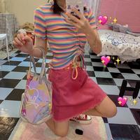 Rainbow Stripe V-neck Drawstring Top - Thumbnail 2