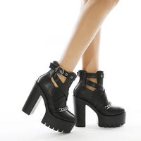 Rivet Chain New Thick Bottom Platform Women's Shoes Thick High-Heeled Ankle Boots - Thumbnail 5