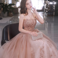 Pink tulle sequins long prom dress pink evening dress - Thumbnail 3