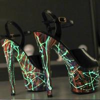 Fluorescent Luminous 20CM Patent Leather Speed High Heels Stiletto High Heel Platform Sandals - Thumbnail 3