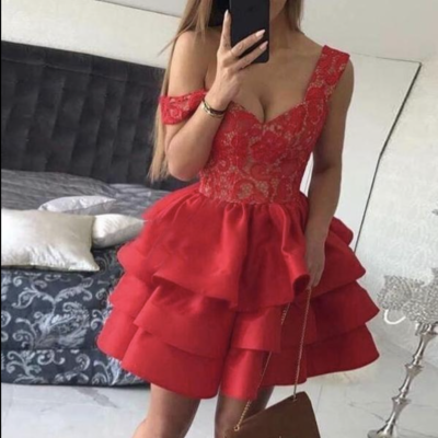 Straps red homecoming dresses lace short length - Thumbnail 3