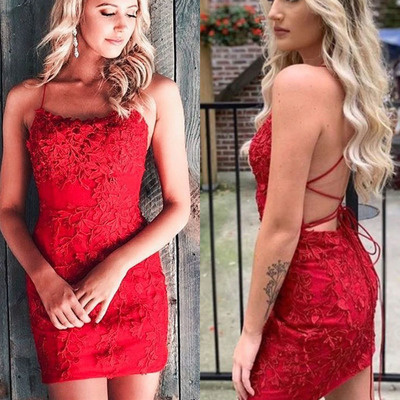 Short lace homecoming dresses criss cross - Thumbnail 2