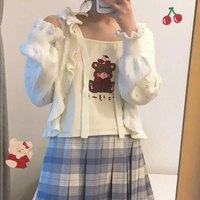  Cute Brown Bear Cherry Graphic Cartoon Print Camisole Spaghetti Strap Shirt Aesthetic Casual Summer E-Girl Kawaii Korean Japanese Harajuku - Thumbnail 4