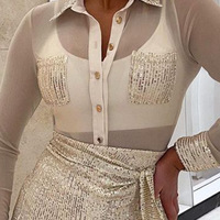 Women Mesh Splicing Sequin Dress Set - Thumbnail 1