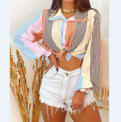 Striped Women's Long Sleeve Cardigan Shirt