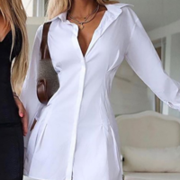 Long Sleeve Solid Color White Dress - Thumbnail 1