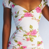 V-Neck Women's White Sleeveless Print Dress - Thumbnail 1