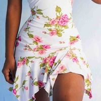 V-Neck Women's White Sleeveless Print Dress - Thumbnail 2