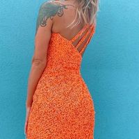 Cute Bodycon One Shoulder Orange Sequins Short Junior Homecoming Dresses - Thumbnail 1