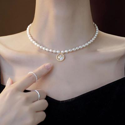 Crystal star natural pearl necklace choker
