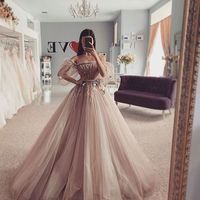 Charming Ball Gown Off the Shoulder Long Sleeves Coffee Wedding Dresses,882 - Thumbnail 1