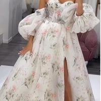 A-line Detachable Sleeves Long Prom Dresses, Elegant Floral Party Dresses, Newest Girl Graduation Dresses,1444 - Thumbnail 1