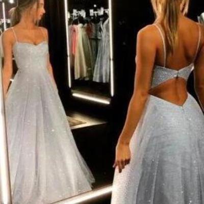 Grey glitter long a-line prom dresses, formal dresses,1445