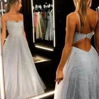 Grey Glitter Long A-line Prom Dresses, Formal Dresses,1445 - Thumbnail 2