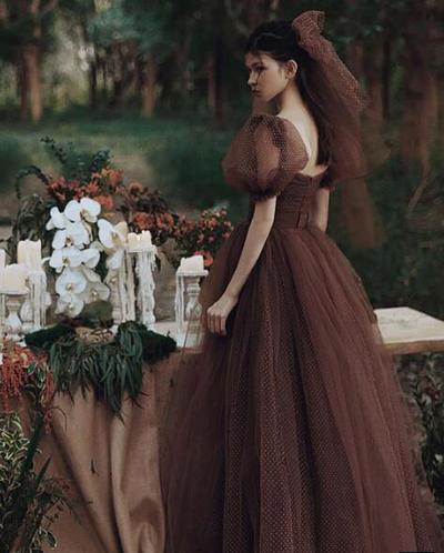 Square Neckline Bubble Sleeves Prom Dresses, Newest Prom Dresses, A-line Prom Dresses, 2022 Prom Dresses,1446