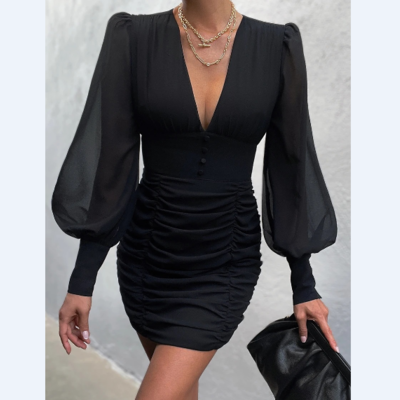 Design long sleeve v-neck women's dress