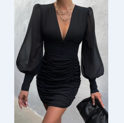 Design Long Sleeve V-Neck Women'S Dress