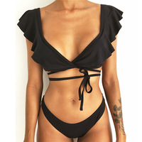 Sexy Backless Floral Ruffled Bikini Swimsuit - Thumbnail 1