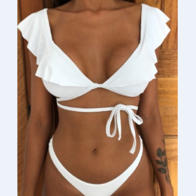 Sexy backless floral ruffled bikini swimsuit