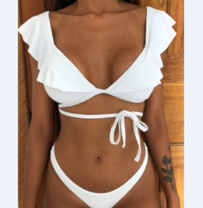 Sexy Backless Floral Ruffled Bikini Swimsuit