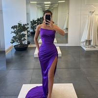 Fashion Elegant Mermaid Satin Prom Dress with High Slit, Sage Green Prom Dresses - Thumbnail 1