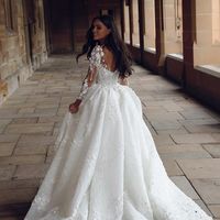 Luxurious Ball Gown V Neck Long Sleeves Lace Wedding Dresses - Thumbnail 2