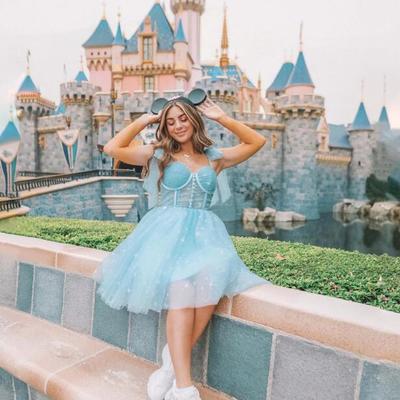 Raven daria sky blue sequin tulle cute midi dresses, short prom dresses, homecoming dresses,1449 - Thumbnail 3