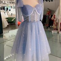 Raven Daria Sky Blue Sequin Tulle Cute Midi Dresses, Short Prom Dresses, Homecoming Dresses,1449 - Thumbnail 1