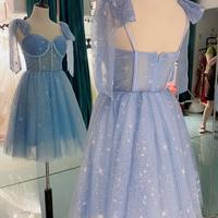 Raven Daria Sky Blue Sequin Tulle Cute Midi Dresses, Short Prom Dresses, Homecoming Dresses,1449 - Thumbnail 2