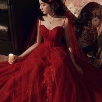 Spaghetti Long A-line Red Prom Dresses, Shiny Prom Dresses, Princesscore Dresses, Newest Prom Dresses,1450 - Thumbnail 1