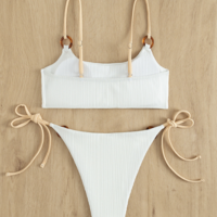 White Solid Color Sexy Bikini Swimsuit - Thumbnail 2