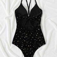 Black Sexy Deep V Backless One Piece Swimsuit - Thumbnail 2