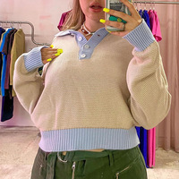 BEIGE PATCHWORK SWEATER  - Thumbnail 1