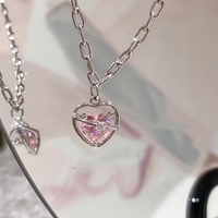 Beautiful Luxury Diamond Heart Pink Galaxy Pendant Necklace Chains - Thumbnail 1