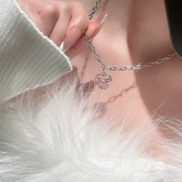Beautiful Luxury Diamond Heart Pink Galaxy Pendant Necklace Chains - Thumbnail 2