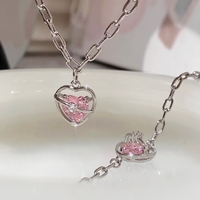 Beautiful Luxury Diamond Heart Pink Galaxy Pendant Necklace Chains - Thumbnail 3