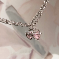 Beautiful Luxury Diamond Heart Pink Galaxy Pendant Necklace Chains - Thumbnail 6